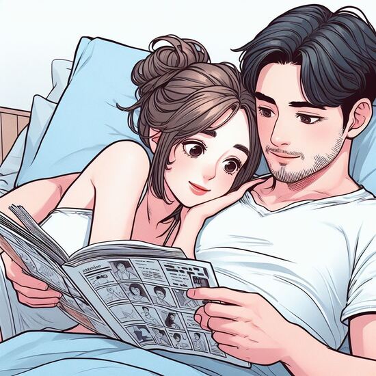 ベッド上の男女